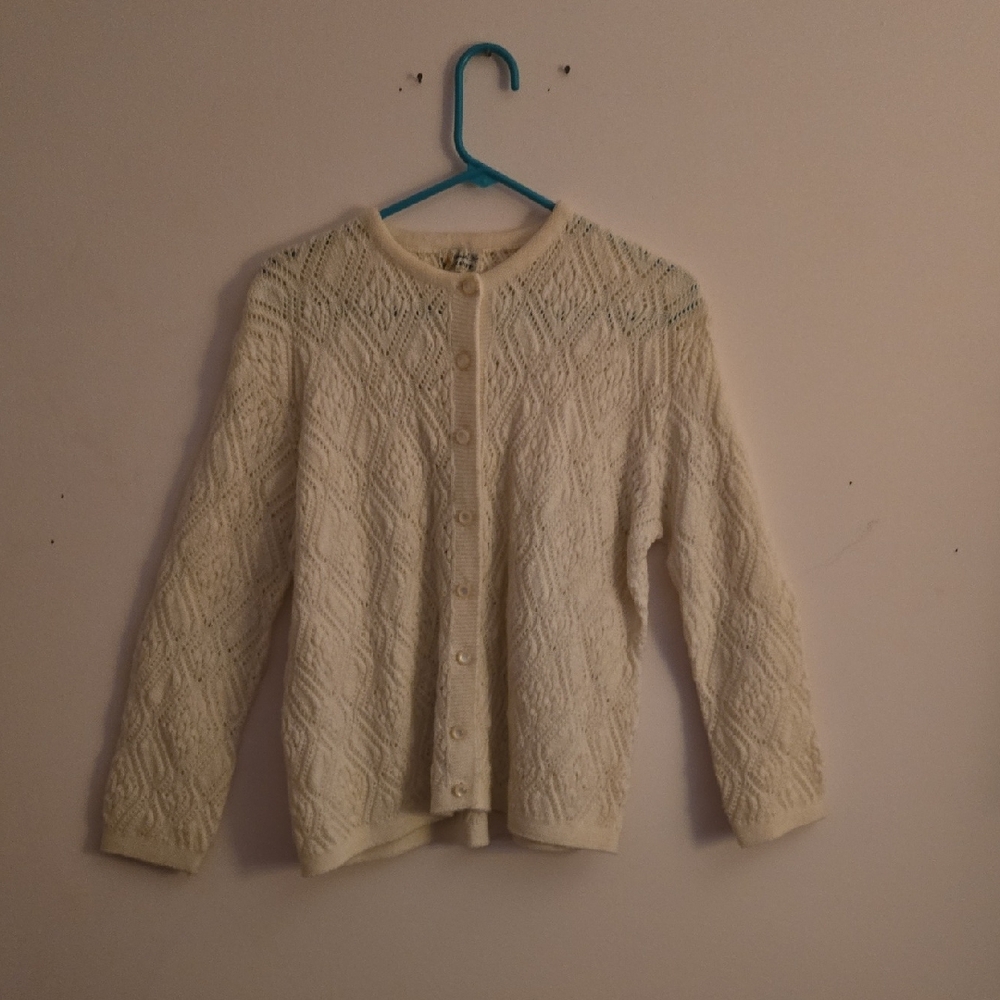 Cream, Vintage Cardigan with Textured Knit Design.
